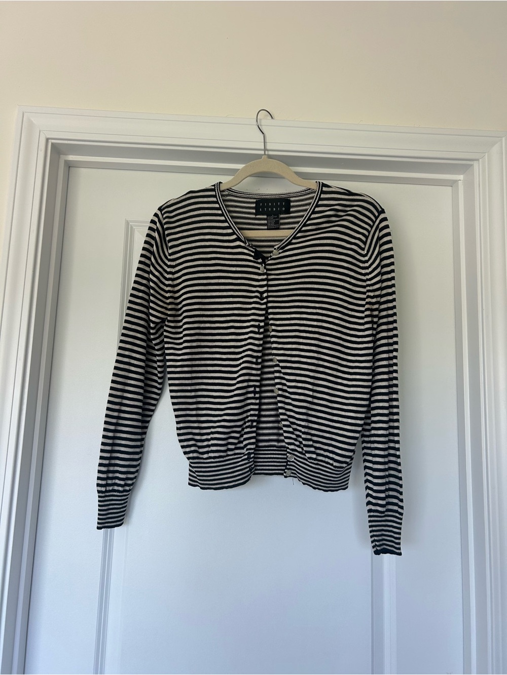 Classic Black and White Striped Button-Front Cardigan